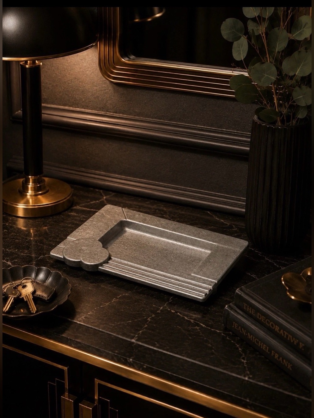 Pewter Catchall Tray 1987 S Nellas Postmodern Art Deco Desk Organizer Geometric
